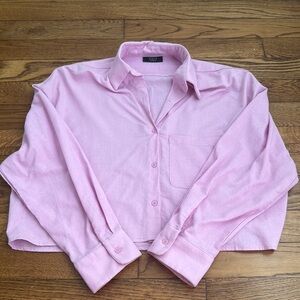 Oversized + cropped button down